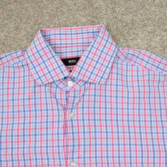 BOSS Hugo Boss Dress Shirt Mens 16 1/2, 32/33 Pink/Blue Sharp Fit L/S Button - Picture 6 of 14